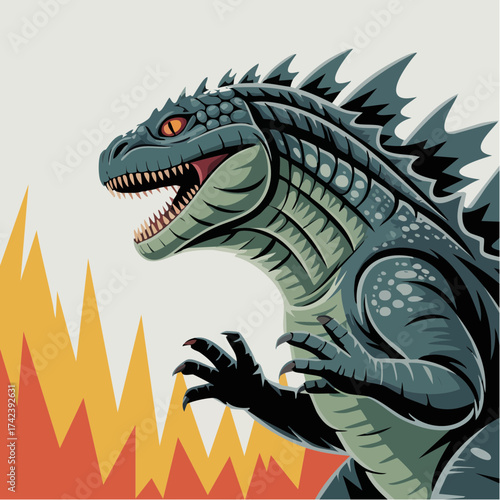 Mighty Godzilla-like creature with sharp teeth and claws.