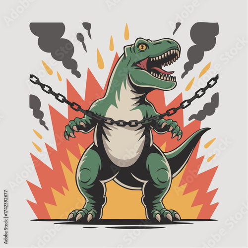 Mighty Tyrannosaurus Rex Breaking Free from Chains.