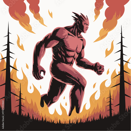 Powerful red creature running with determination.