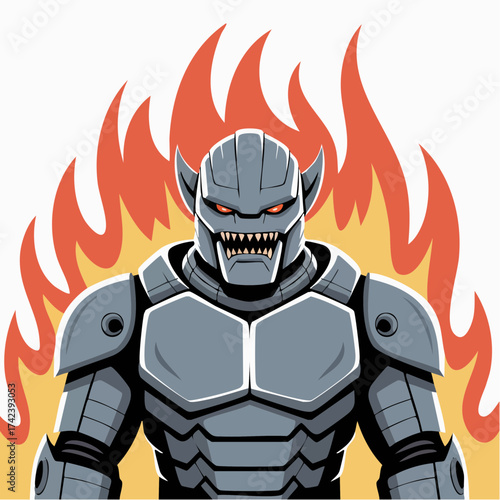 Powerful Robotic Warrior with Fiery Aura.