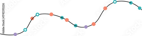 Colorful vector line chart with data points, smooth curve graph, business analytics, financial growth, trend visualization illustration