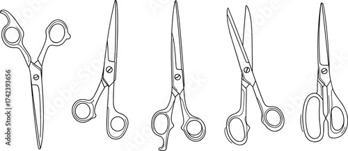 Scissors, hair, cutting, barber, stylist, professional, tool, vector, illustration, set, handle, blade, grip, ergonomic, design, sharp, salon, grooming, stock, equipment