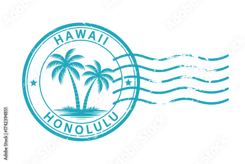 Vintage hawaii honolulu palm tree postmark stamp