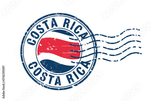 Costa rica flag postage stamp with wavy postmark