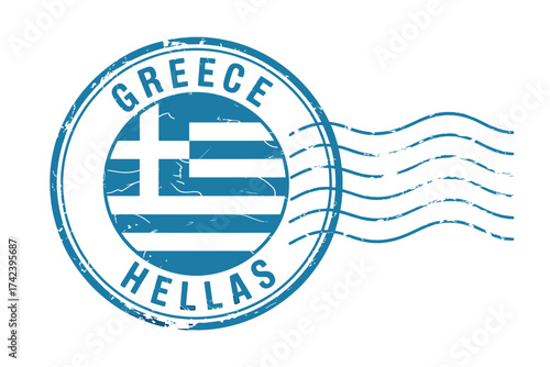 Greece hellas stamp with greek flag and postmark