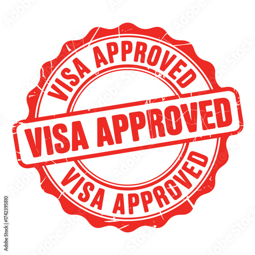 Red stamp declaring visa approved with jagged edges