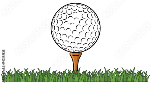 Golf ball on wooden tee placed on grass for outdoor golfing sport