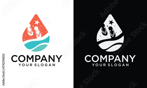 Creative beach with slippers logo