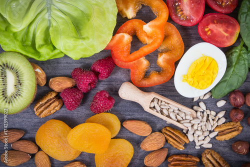 Ingredients containing vitamin E, other minerals and dietary fiber. Healthy lifestyle and nutrition