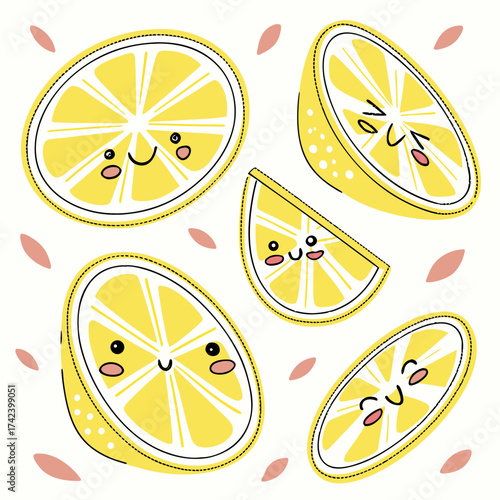 Cheerful lemon slices with cute faces