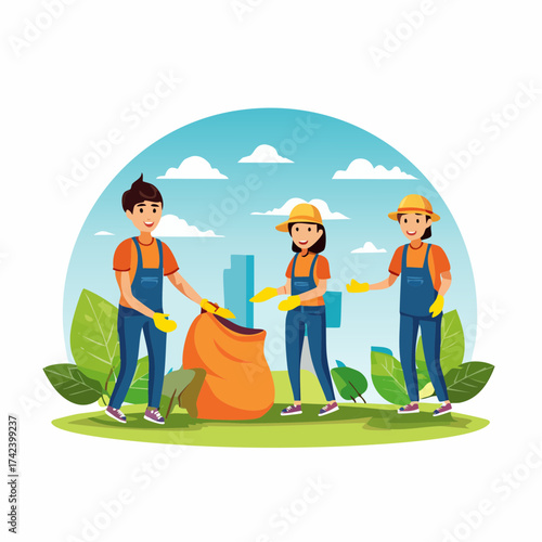 Volunteers in Masks and Gloves Cleaning Up the Environment