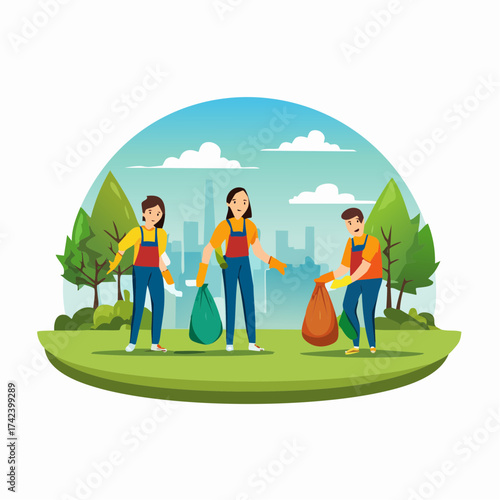 Diverse Team of Environmental Volunteers Picking Up Litter
