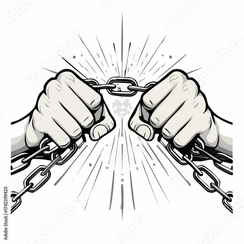 Sketch Style Fists Breaking Chains of Freedom and Liberation