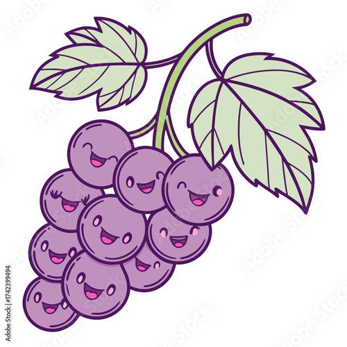 Cartoon grapes with cute smiling faces