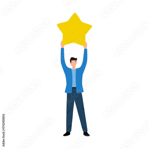Empowerment or encouragement to help employee reach career success, man leadership, support or help for work achievement, reward or job promotion concept, helping hand help businessman reach star.