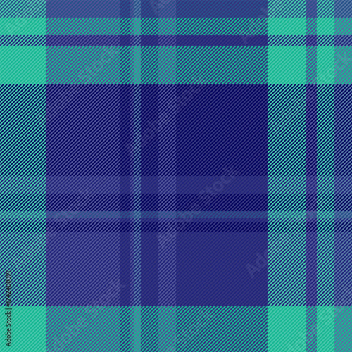 Classic plaid pattern in cool, calming blues and greens. Versatile textile background for fashion, design, or festive seasonal projects. Represents tradition and warmth.