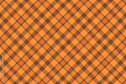 Frame background seamless check, 2026 plaid textile fabric. Wool tartan texture pattern vector in orange and lucky orange colors.