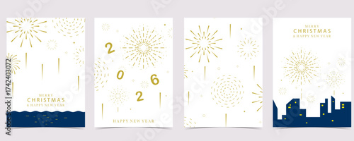 Minimal outline firework with city and town on white background