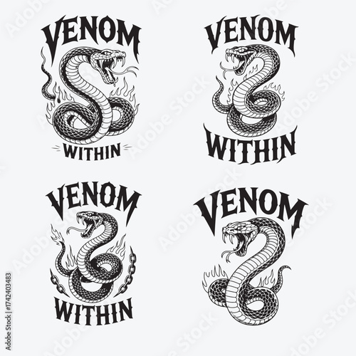 Venom Typography T-Shirt Design | Poisonous Snake and Skull Artwork | Dark Gothic Vintage Illustration