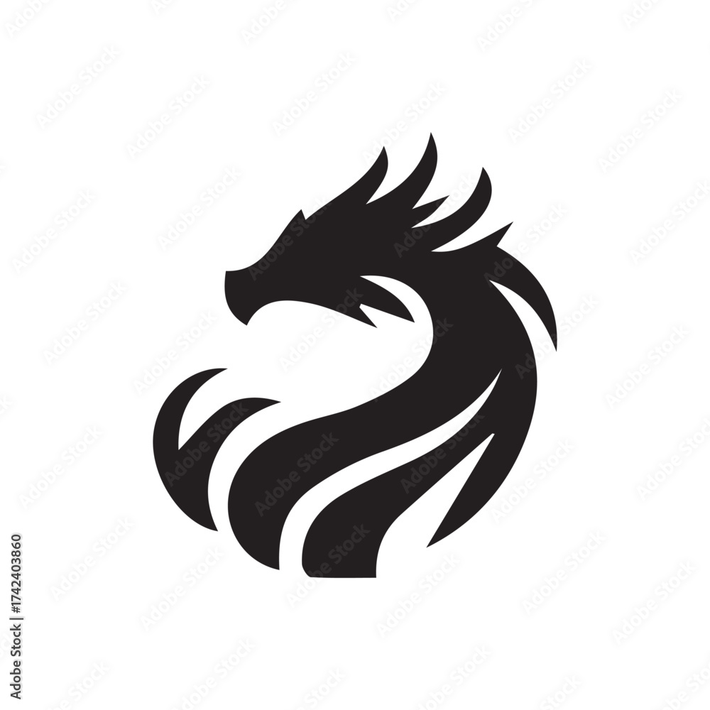 Fototapeta premium 2d black and white logo of a dragon animal with a white background