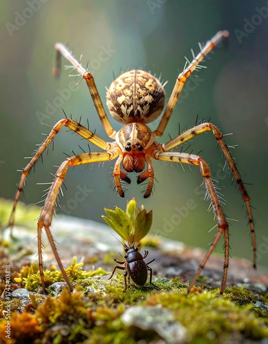 Close-up of a spider with its prey