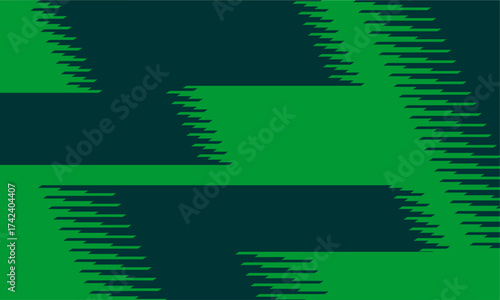 Green geometric glitch pattern background creating a modern edgy sportswear look.