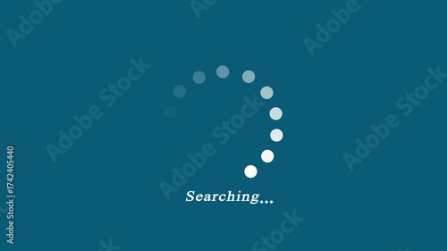 .Searching text icon animation white color with dots clipboard signboard template poster font letter word sign symbol on light blue background.