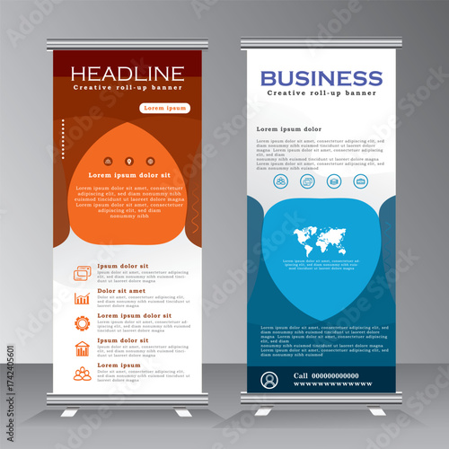 Abstract shape roll up banner template design for your project, event, business, brochure, flyer, infographics. modern advertising. vertical banner, pull up, standee, stand banner, vector