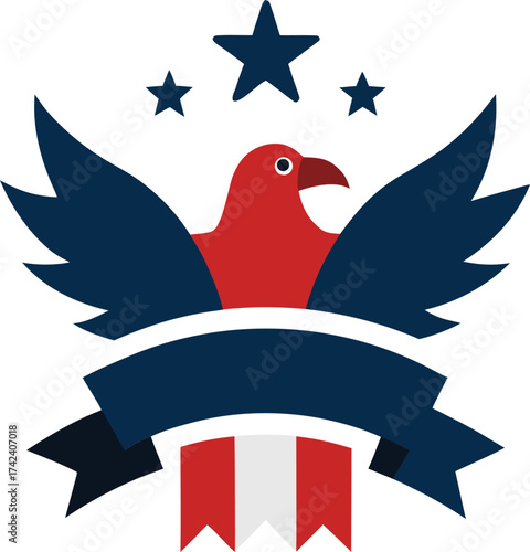 Bold american eagle emblem with stars and ribbon symbolizing patriotism and national pride