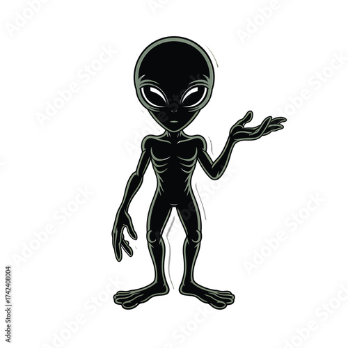 Black silhouette alien character with open hand gesture