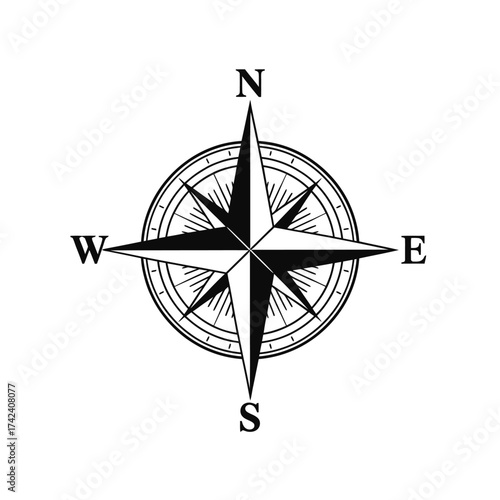 Vintage compass rose with north south east west directions