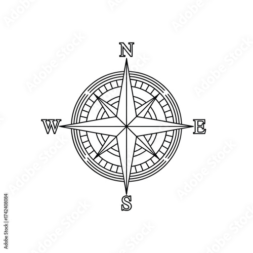 Vintage nautical compass rose with cardinal directions