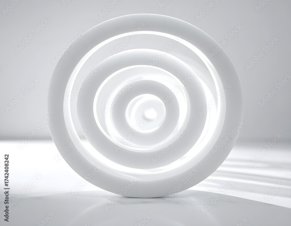 Obraz premium White spiral object with geometric rings and soft shadows