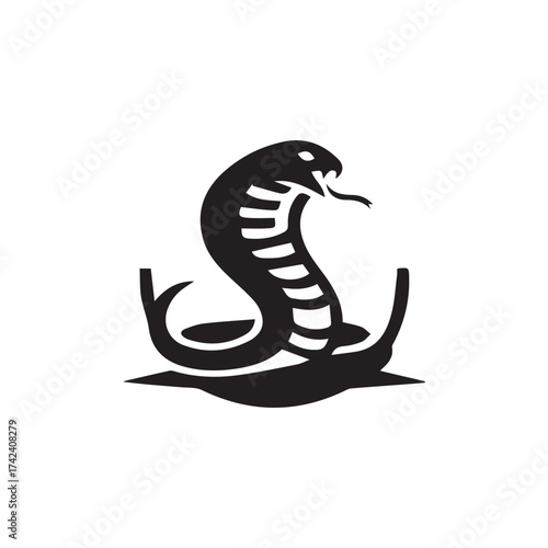 2d black and white logo of a cobra snake with a white background