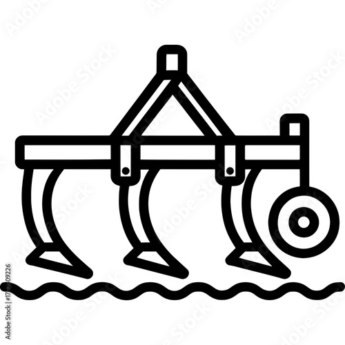 Subsoiler deep tillage tool outline icon vector