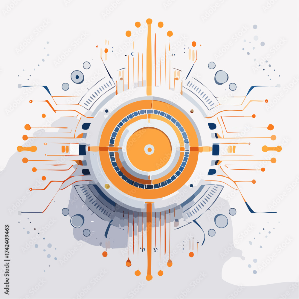 Obraz premium Futuristic circuit board, viewed from a high angle, vector illustration