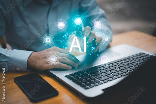 Software engineer working with database and big data analytics, cloud computing with AI and data exchange, innovation technology.Data Science and engineering, digital technology, tech background.