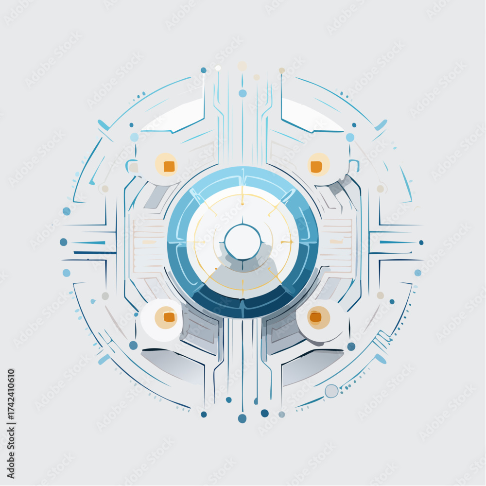 Obraz premium Futuristic circuit board, viewed from a high angle, vector illustration