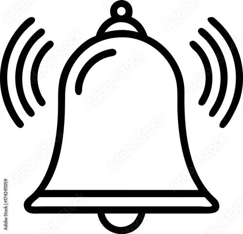 Vector art of bell icon with sound waves, symbolizing notification or alert
