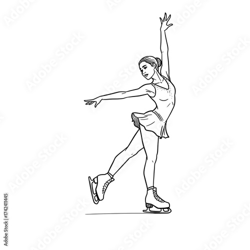 Figure skater performing a graceful pose on ice skates  