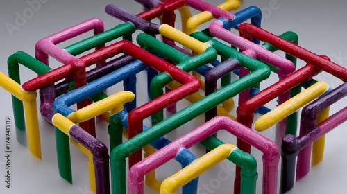 Wallpaper Mural Colorful arrangement of pipes in a pattern. The colors are red, yellow, green, blue, and purple. The pipes are arranged in a way that they form a maze or a puzzle Torontodigital.ca