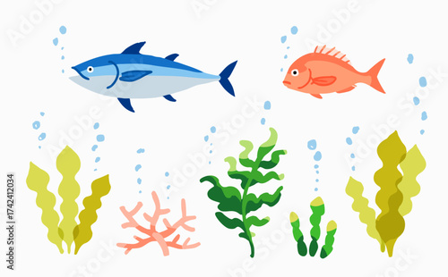 Ocean Life Illustration Pack (Fish, Seaweed, Coral