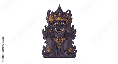 Balinese Guardian Statue with Crown and Fangs.