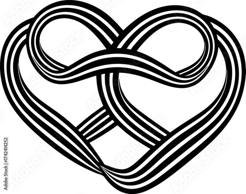 Vector art of intertwined heart shape made of flowing lines