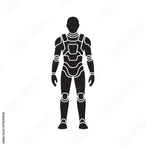 Full body armor suit isolated on white background, a protective garment designed to shield the wearer from physical harm in combat or hazardous environments