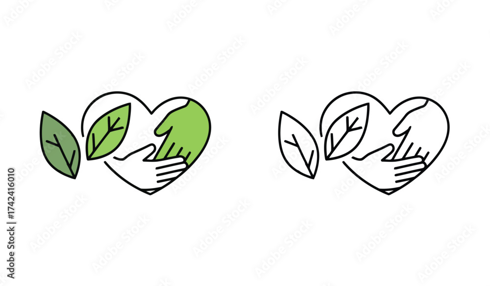 Fototapeta premium Heart Shaped Eco Friendly Design with Hands and Leaf Promoting Sustainability and Conservation