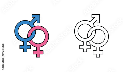 Interlocking Male and Female Gender Symbols Illustrating Relationship Equality and Diversity in Modern Society