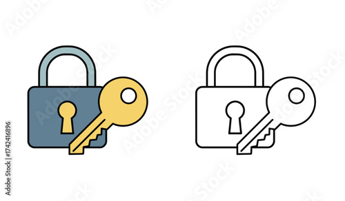 Lock and key vector icons security concept data protection privacy and access control with outline