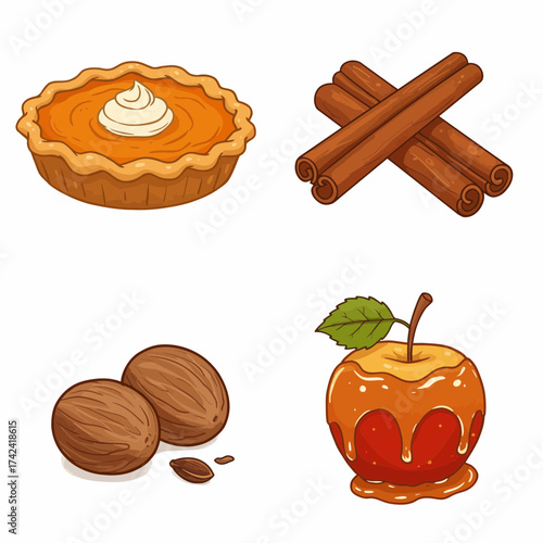 Fresh Pumpkin Pie with Cinnamon Sticks – Delicious Autumn Dessert Illustration