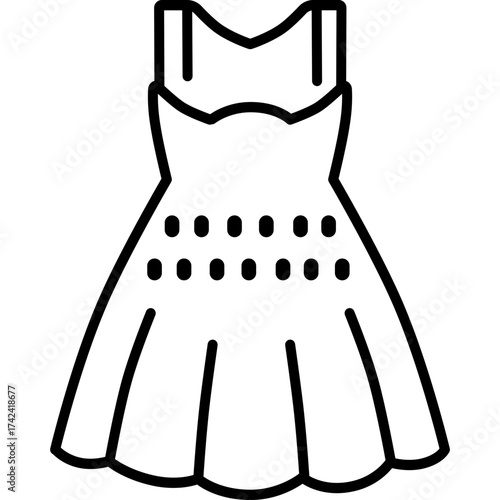 Outline icon of a women’s dress with dotted detail in the middle.
